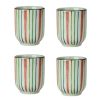 4Pcs Japanese Style Printing Stripe Ceramic Teacups Small Straight Wine Glass 150ML