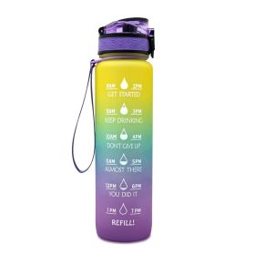 1L Tritan Water Bottle With Time Marker Bounce Cover Motivational Water Bottle Cycling Leakproof Cup For Sports Fitness Bottles (Capacity: 1L, Color: Purple blue yellow gradient)